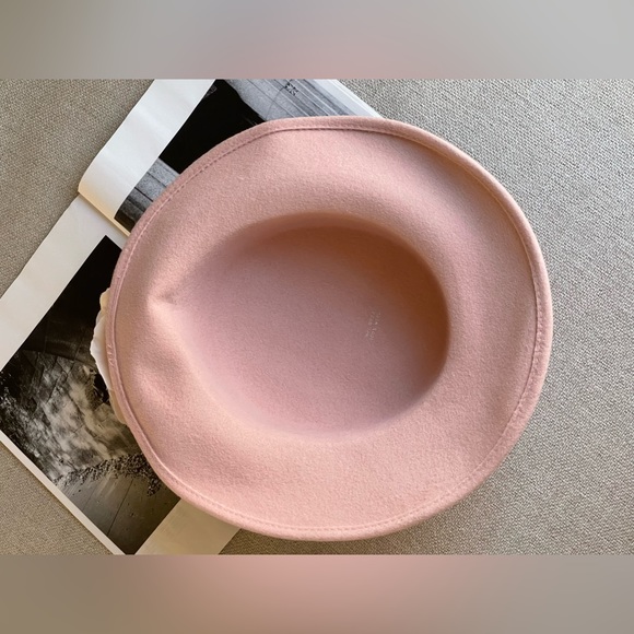 Elegant 100% Wool Wide Brim / Rose / Lace Hat In Dusty Rose-Royal/Derby/Church - Picture 6 of 14